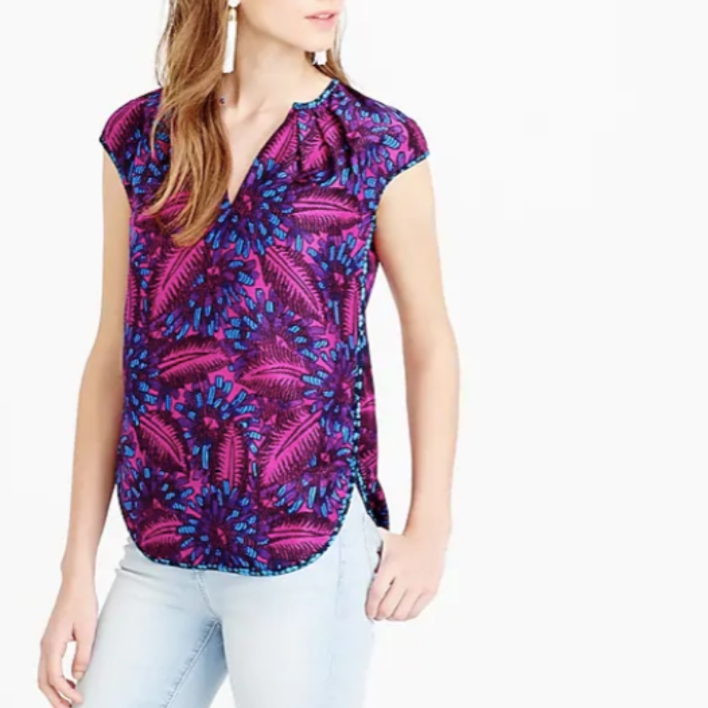 J. Crew Midnight Floral Purple Cocoon Top 4P - Picture 1 of 5
